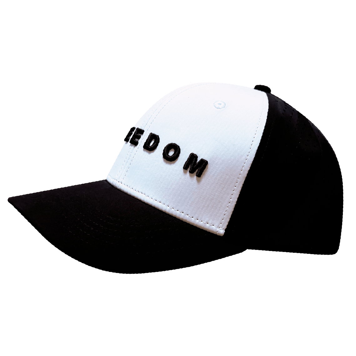 **PREORDER ONLY SHIPS IN MAY**  FREEDOM Hat - Black / White - Baseball Hat Fit - Laser Mesh